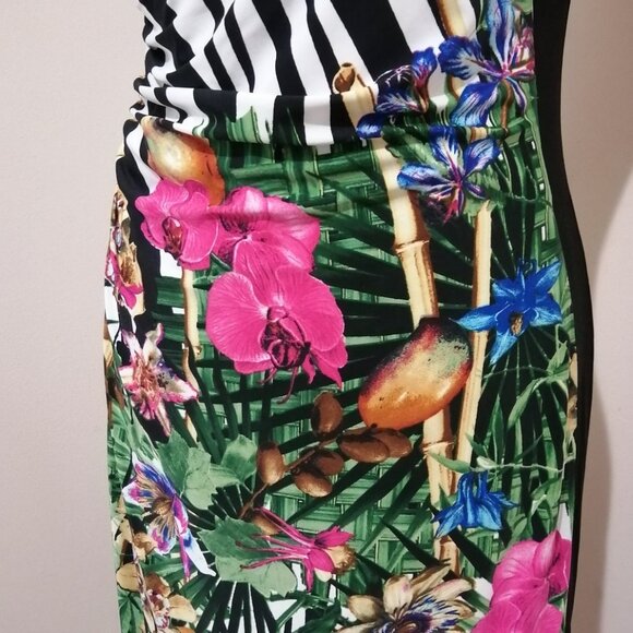 🇨🇦 Joseph Ribkoff Summer 2025 Animal & Tropical Print Faux Wrap Dress - Picture 7 of 9